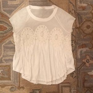 Anthropologie White Lace Flowing Top Size XS